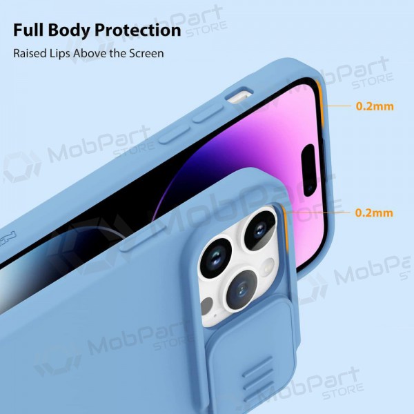 Ümbris / kaaned Nillkin CamShield Silky Silicone Apple iPhone 15 Pro Max helesinine