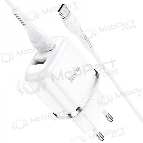 Laadija Hoco N4 X 2 USB  jungtimis + Type-C (2.4A) (valged)