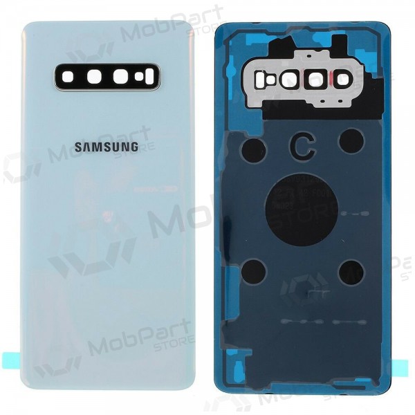 Samsung G975 Galaxy S10 Plus patareipesade kaas (tagakaas) valged (Prism White) (kasutatud grade C, originaalne)