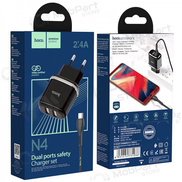 Laadija Hoco N4 + microUSB (2.4A) (mustad)