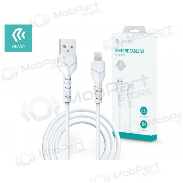 USB kaabel Devia Kintone Lightning 1.0m (valged) 5V 2.1A