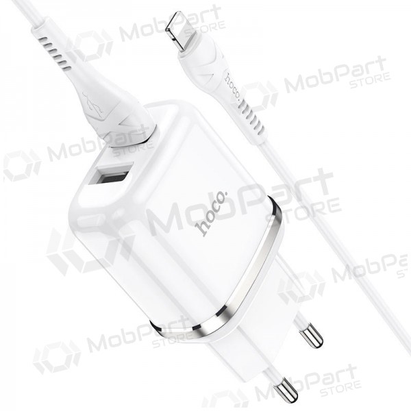 Laadija Hoco N4 X 2 USB  jungtimis + Lightning (2.4A) (valged)