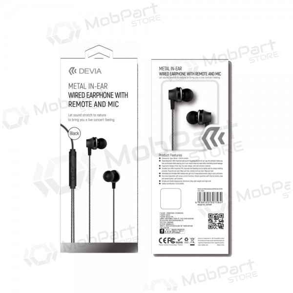 Vabakäeseadmega Devia Metal In-Ear 3,5mm (must)