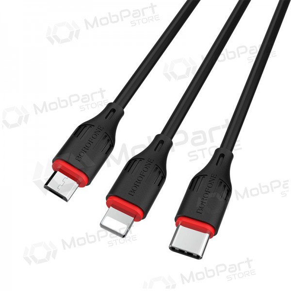 USB kaabel Borofone BX17 3in1 microUSB-Lightning-Type-C 1.0m (mustad)